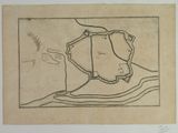 an old drawing of a map of a town with a river