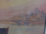 a picture of a painting of a boat in the water
