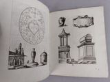 an open book with a drawing of a building and a clock on it