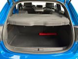the back of a blue car with its trunk open