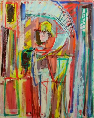 Monique FILIPPI (née en 1939). Le Baiser. Huile sur toile. S…
