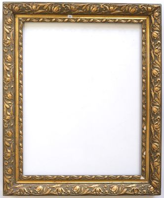 a gold picture frame with a white background