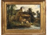 an image of a painting of people in a boat on a river