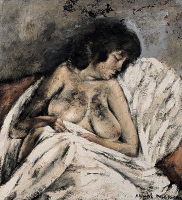 une image représentant un tableau d'une femme nue enveloppée dans une couverture