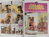 a comic book open to a page with cartoon characters on it