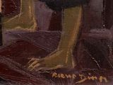a painting of a bird that is standing on a table