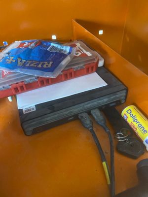 a box with a bunch of items on top of it