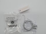 a close up of a metal wire with a tag on it