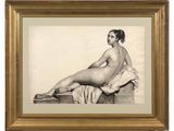 an old picture of a naked woman sitting on a bench