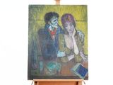 a painting of a man and a woman sitting at a table