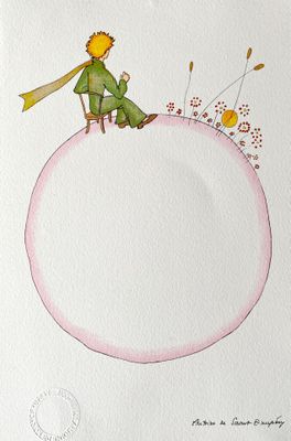 a drawing of a little boy sitting on top of a pink circle