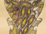 an old drawing of a vase with a snake on top of it