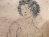 drawing of a woman in a dress with a bird in her hand