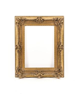 an old gold frame with a white background