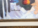 a picture of a painting of fruit on a table