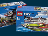 deux boîtes de sets Lego City sur fond bleu