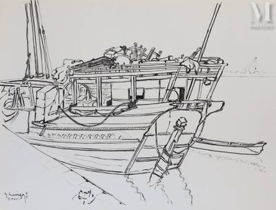 un dessin représentant un bateau à l'eau