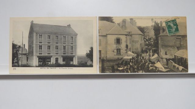 La Courtine :Lot de 2cpa (TBE) : Hôtel de France + La Grand-Rue u...