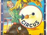 tableau représentant un clown de cirque avec un lion et un tambour