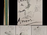 several drawings of a woman in a dress and a man in a hat