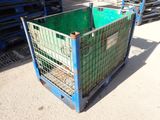 a blue cart with a green container on it
