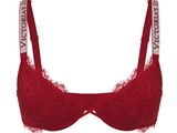 a woman ' s red bralette with lace trimming