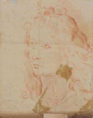 un vieux dessin représentant le visage d'une femme aux cheveux longs