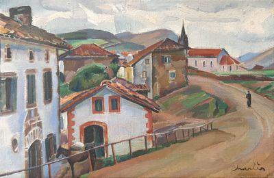 un tableau représentant un homme à cheval sur une route