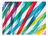 une peinture représentant des rayures multicolores sur fond blanc