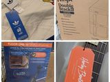 four different pictures of a box with a price tag on it and a picture of a box with a price tag on it