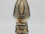 an image of a silver and glass perfume bottle with a stopper