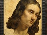 un vieux tableau représentant une femme aux longs cheveux, dans un cadre en bois