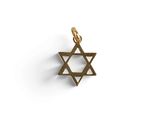 a gold star of david pendant on a white background