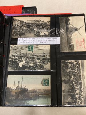 several black and white photos of a group of people on a boat