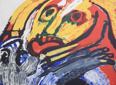 an image of a painting of a man with a dog in front of him