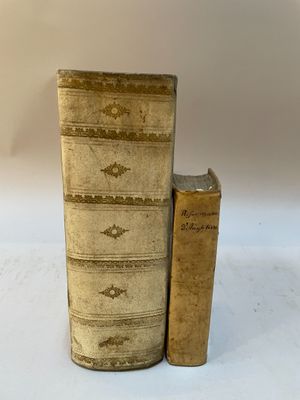 deux vieux livres posés l'un à côté de l'autre sur une surface blanche