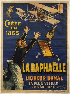 une vieille affiche représentant une femme tendant la main vers un avion