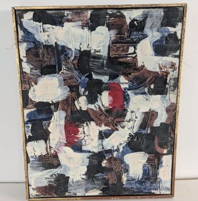 abstract painting on a white surface with a black and white background