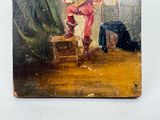 a painting of a man playing a guitar in a room