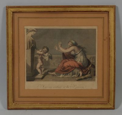 un tableau représentant une femme agenouillée à côté d'un enfant