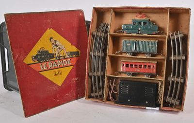 a box with a train set inside of it