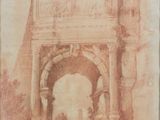 une image représentant un dessin d'un homme et d'une femme debout devant un portail
