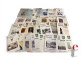 a pile of books with pictures on them sitting on a table
