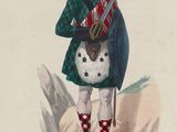 a drawing of a man dressed in a kilt and holding a sword