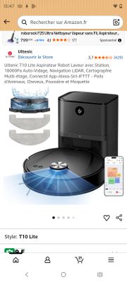 capture d'écran d'une page de fiche produit présentant la photo d'un aspirateur robot
