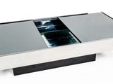 rectangular coffee table with glass top and stainless steel base
