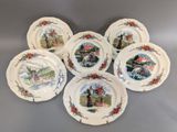 six assiettes ornées d'une illustration représentant une scène de vie à la ferme