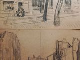 sketches of a street scene and a tree in a city