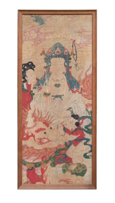 une peinture orientale représentant une femme avec un dragon sur le dos
