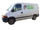 a white van with a dog on the side of it